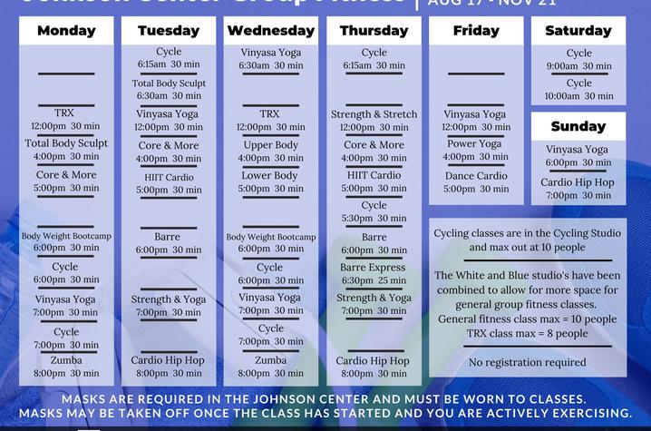 Johnson Center class schedule fall 2020