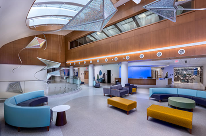 Photo of kites in the lobby of the Kentucky Children's Hospital
