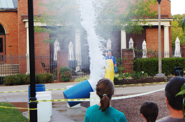 A volcano demonstration by Pete Idstein of the UK Department of Earth and Environmental Science has been a crowd pleaser at the open house.