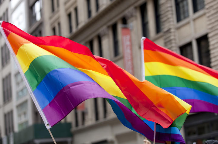 photo of multi colored flag symbolic of LGBTQ*