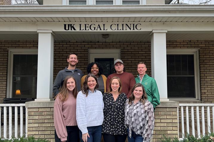 Law Clinic students posing outside their office