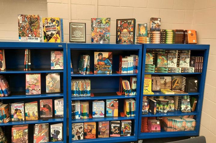 Library with books in shelves