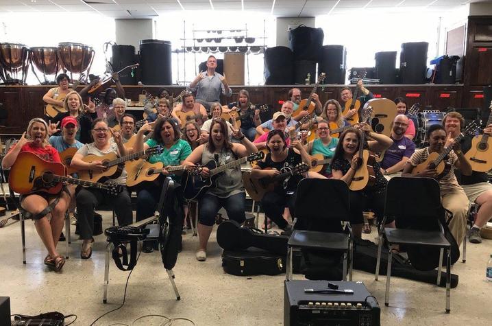 photo of Modern Band participants in 2018 in the Band Room at Fine Arts Building