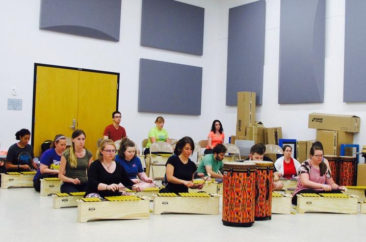 photo of participants seated with xylophones in Orff Schulwerk program