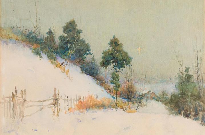 Photo of Paul Sawyier painting with snowy landscape