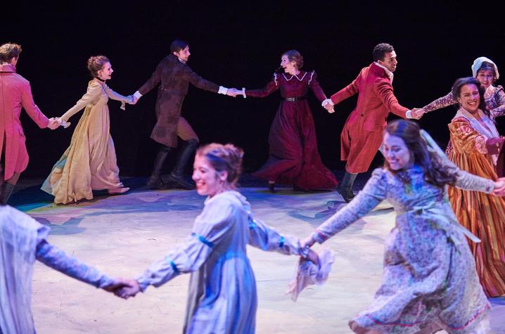 photo of cast of "Sense and Sensibility" dancing - UK Theatre