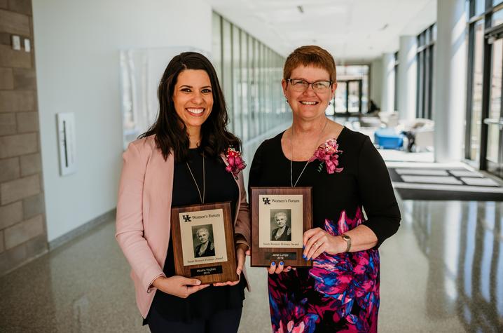 photo of Sarah Bennett Holmes winners Micaha Hughes and Janet Lumpp, both from the College of Engineering.