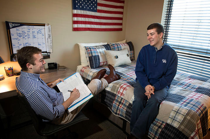 This is a photo of Clay Thornton (L) and Chase Thornton (R) in their residence hall on UK's campus.