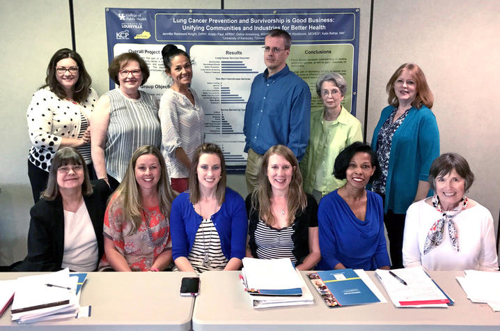 University of Kentucky assistant professor Jennifer Knight (bottom, third from right) with coalition of UK and University of Louisville colleagues working to address lung cancer disparity in rural Kentucky