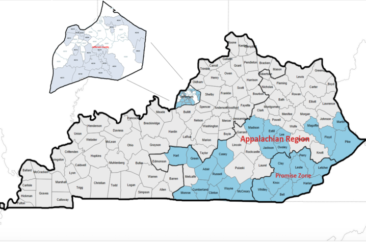 Map of Kentucky with Appalachia highlighted