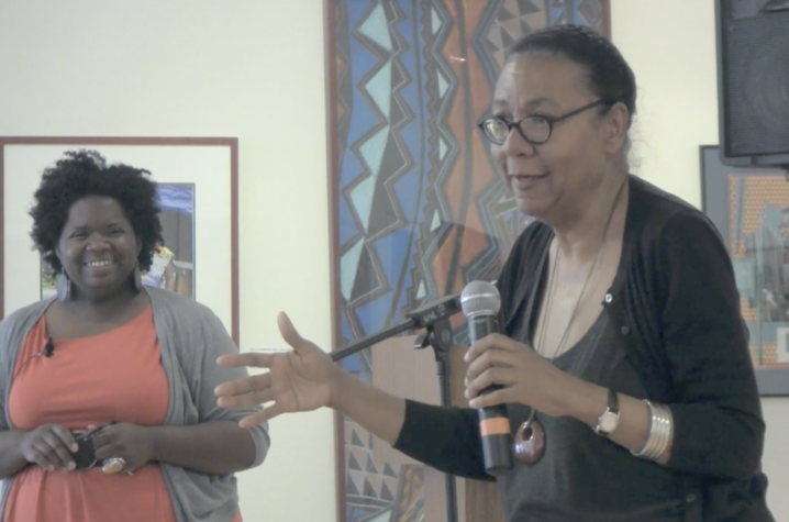 Faculty member Melynda Price and bell hooks at 2014 campus event