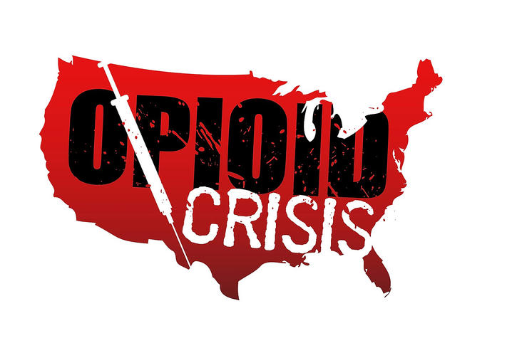 graphic of US map with "Opioid Crisis" written on it