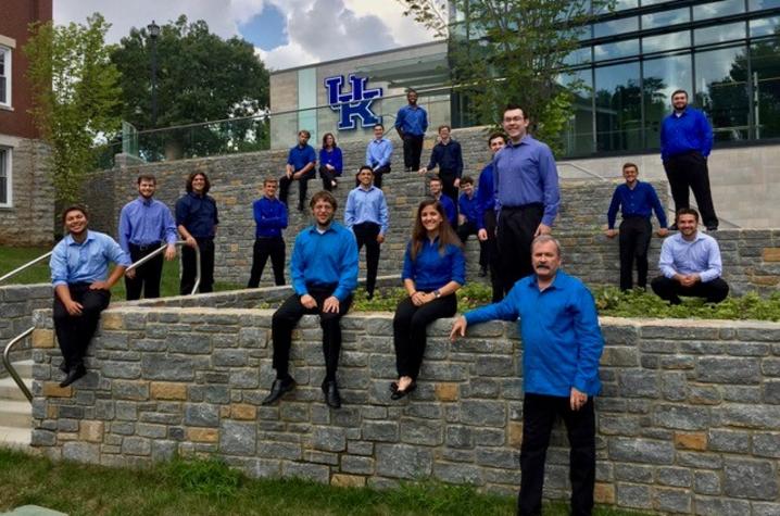 photo of UK Percussion Ensemble outside Student Center