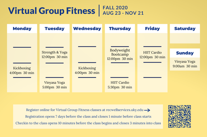 UK Virtual Fitness Schedule Fall 2020