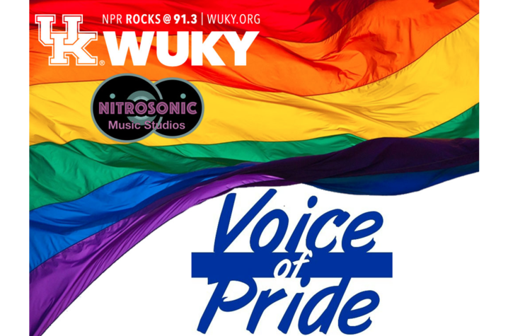 WUKY poster with "Voice of Pride" against LGBTQ* flag