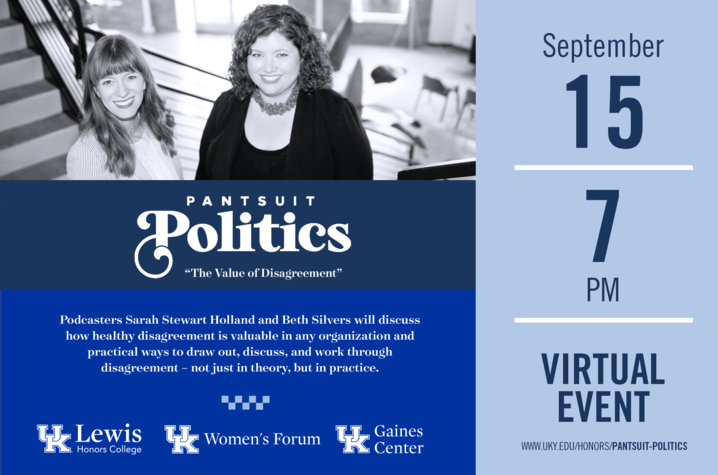 photo of poster for Women's Forum event with Pantsuit Politics