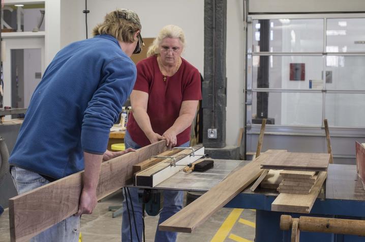 photo of students in Fine Arts Institute woodworking course