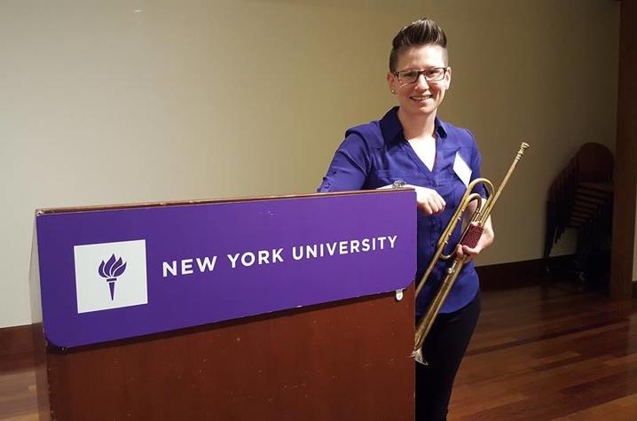 photo of Marisa Youngs with trumpet at NYU