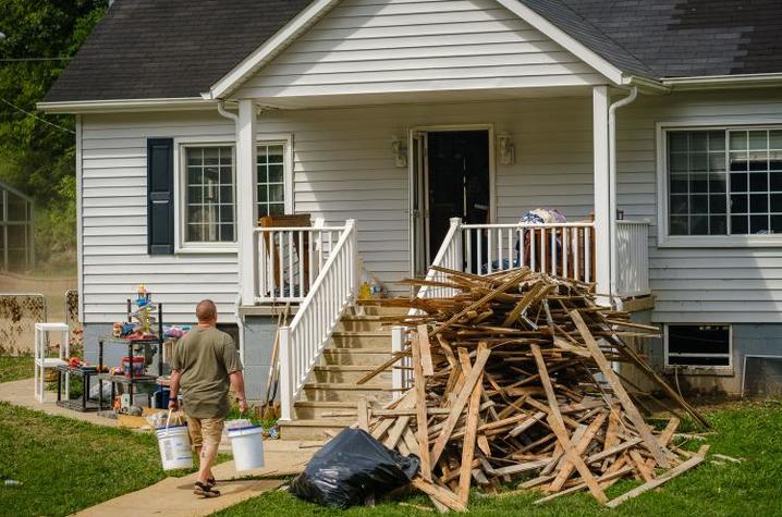 Volunteer Shawn Hayslette of Pendleton County helped deliver buckets of cleaning supplies to eastern Kentucky residents affected by heavy flooding