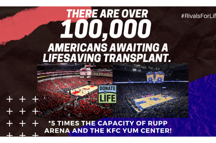 graphic with text "there are over 100,000 Americans awaiting a lifesaving transplant"