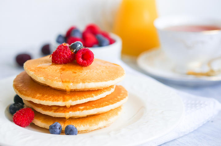 Stack of pancakes with fruit