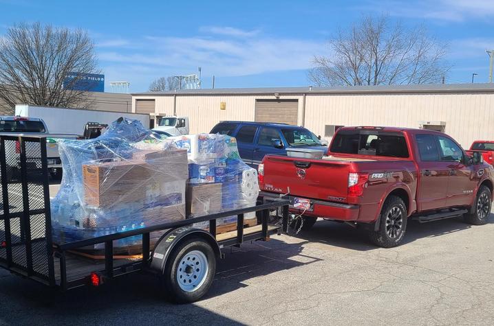 A truck full of donated supplies for Eastern Kentucky flood victims leaves UK's Agriculture Distribution Center for the Wolfe County Extension office on March 5. 