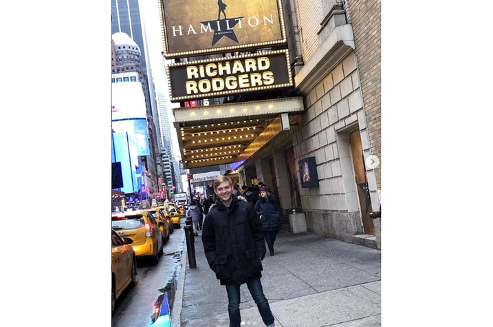 photo of Patrick Garr outside "Hamilton" on Broadway
