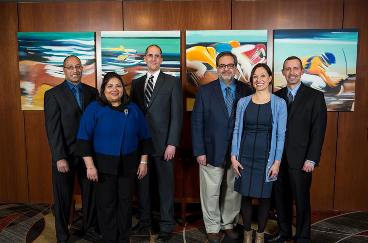 The 2017 Great Teachers (L-R) Sherali Zeadally, Gitanjali Pinto-Sinai, Nathan Vanderford, Richard Andreatta, Michelle Sizemore, Jeff Reese 