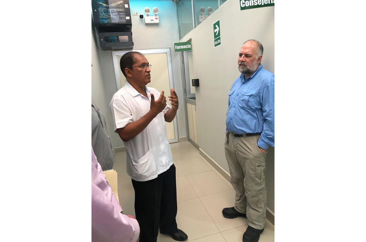 Dean Kip Guy toured the clinical facilities available as part of a pre-trial inspection. The FDA requires site visits and inspections before beginning a trial at a site. Photo provided by Courtney Hammil.