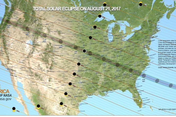 NASA map of 2017 Eclipse Across America
