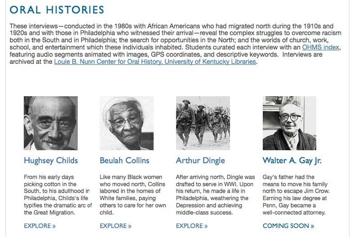 photo of "Goin' North" oral histories webpage
