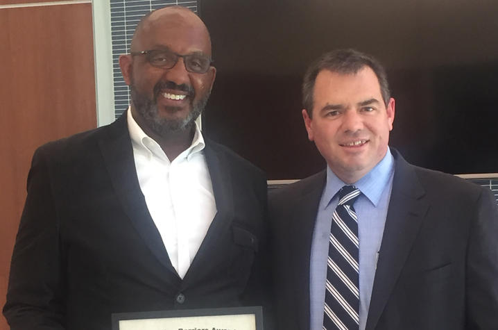 Breaking Barriers Award winner, Steve Parker, with David Beach, director of the Disability Resource Center   