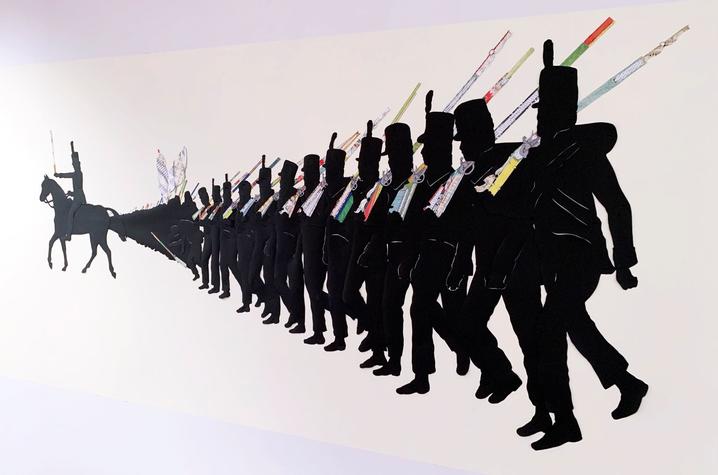 photo of detail of soldiers marching from Ivy Johnson Fleming’s mural “A Call to Arms”