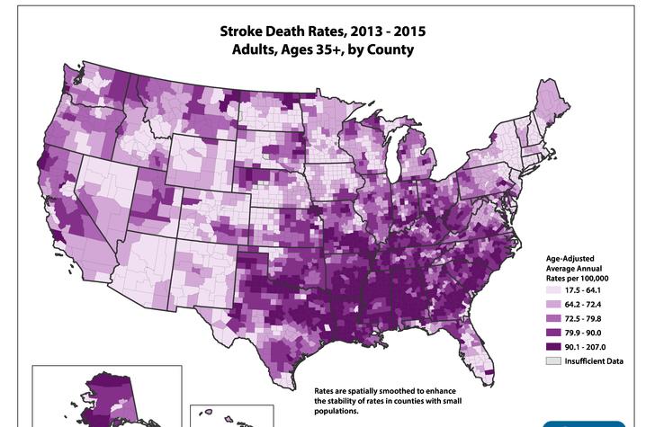 CDC Map of Stroke Death Rates