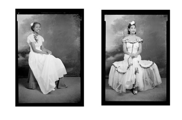 Two black and white images of women 