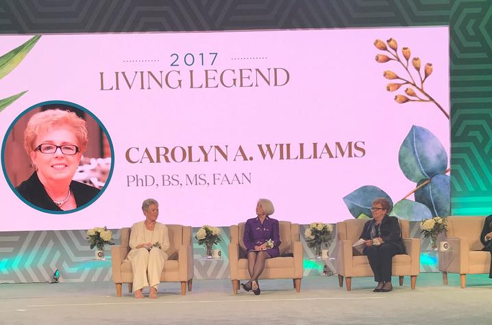 Photo of Carolyn A. Williams, emeritus dean of the UK College of Nursing being named 2017 Living Legend