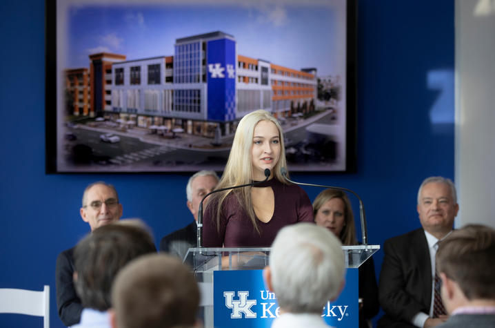 photo of Brianna Ritchison speaking at news conference