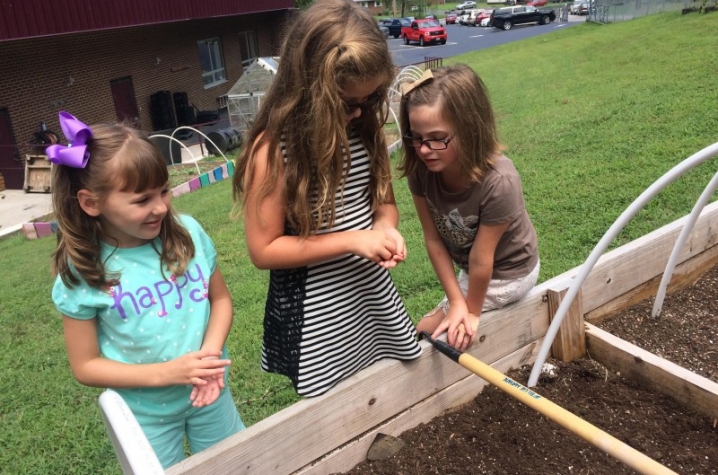 Students starting the winter garden at Pikeville Elementary School