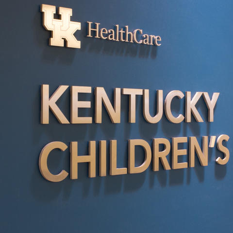 Photo of new sign outside the Kentucky Children's Hospital lobby