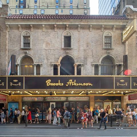 photo of people under marquee at Brooks Atkinson Theater during Waitress run