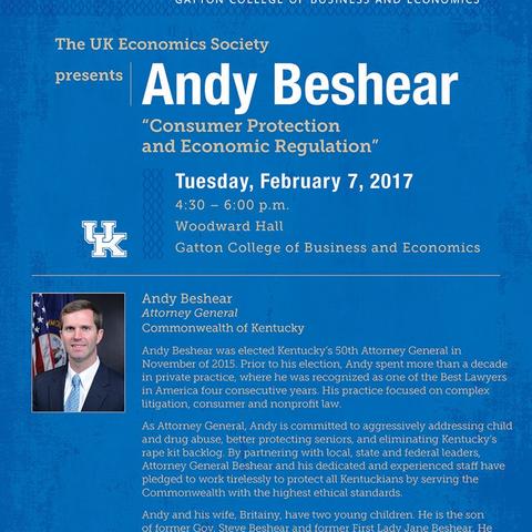 Poster for UK Economics Society Presents Andy Beshear 