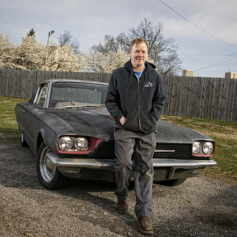 Photo Gill Heart and Vascular Institute patient Jason Conn with his 1968 Ford Thunderbird