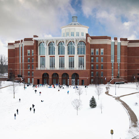 photo of William T. Young Library in the snow