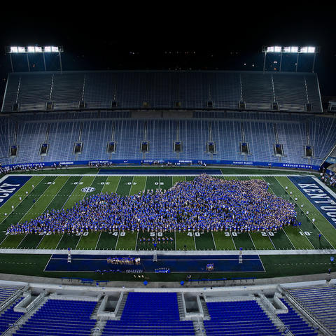 photo of students making the shape of Kentucky on Kroger Field