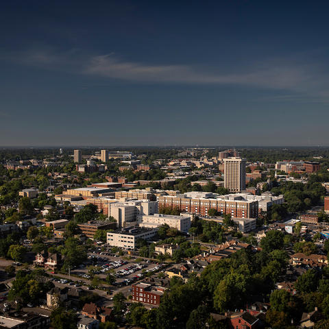Photo of campus and larger city of Lexington