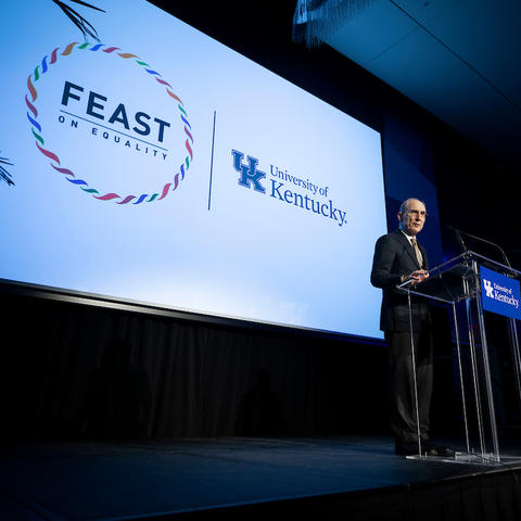 President Eli Capilouto speaking at this year's Feast on Equality. 