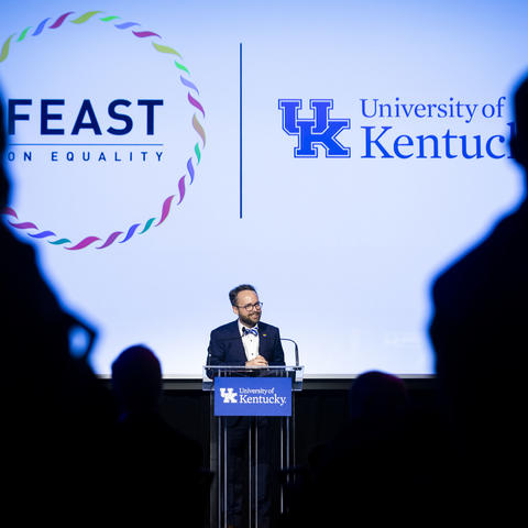 Photo of Dr. Lance Poston speaking at Feast on Equality
