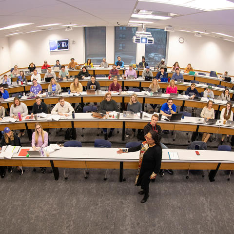 Image of classroom inside the J. David Rosenberg College of Law building