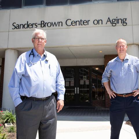 Gregory A. Jicha, M.D., Ph.D., and Pete Nelson, M.D., Ph.D., of the University of Kentucky's Sanders Brown Center on Aging. Mark Cornelison | UK Photo