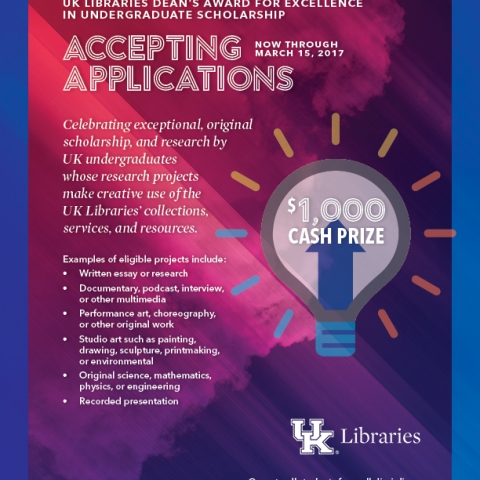 2016 UK Libraries Dean's Award for Excellence in Undergraduate Scholarship announcement